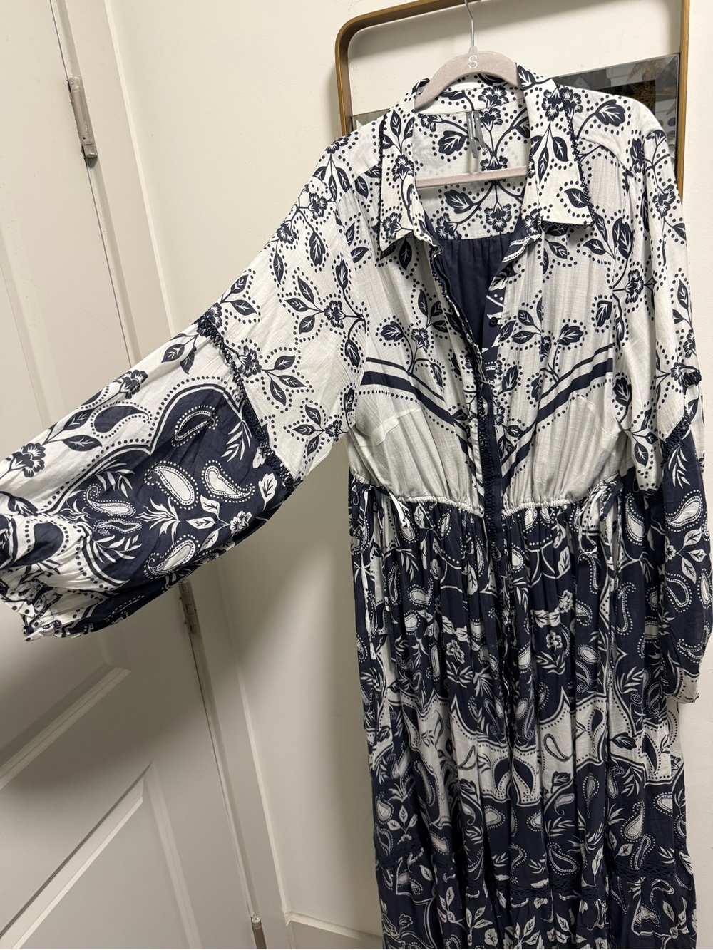 Anthropologie Eleanora Navy and White Paisley Maxi Dress - Picture 6 of 7
